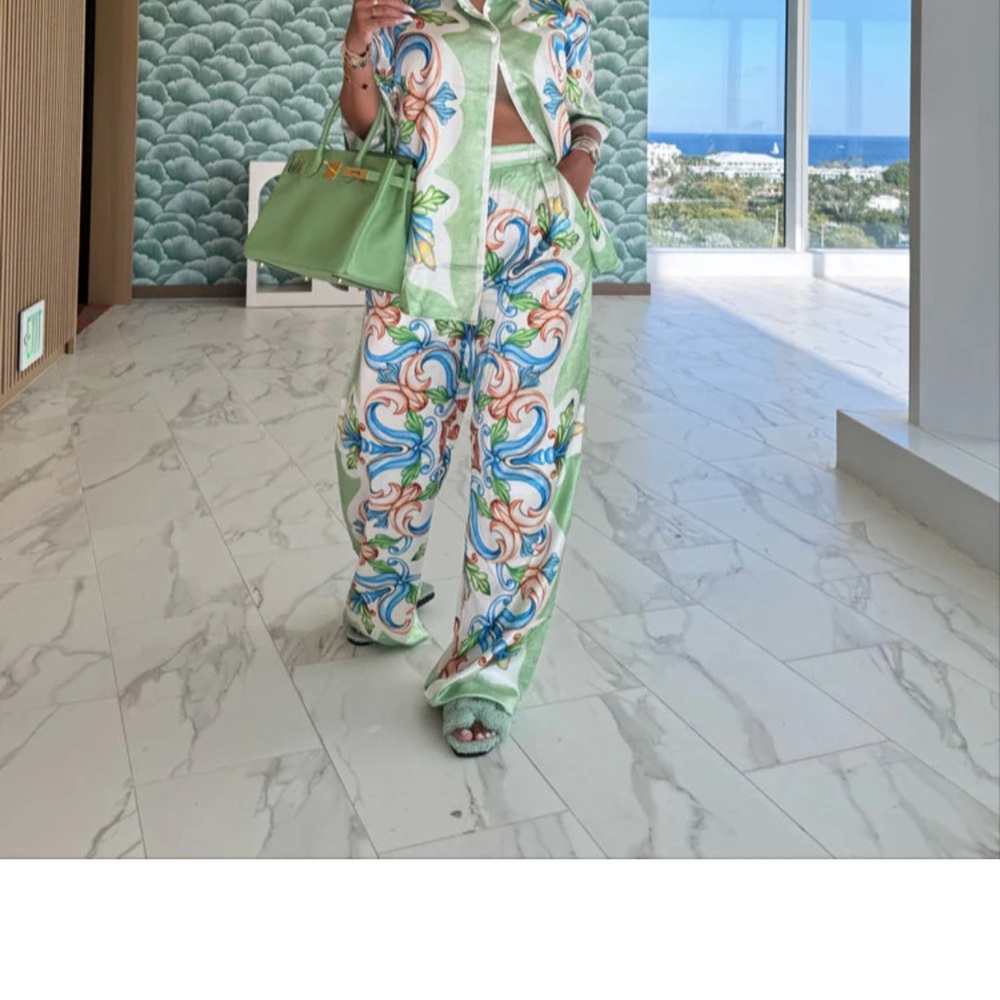 Floral Green Women's Pants Set